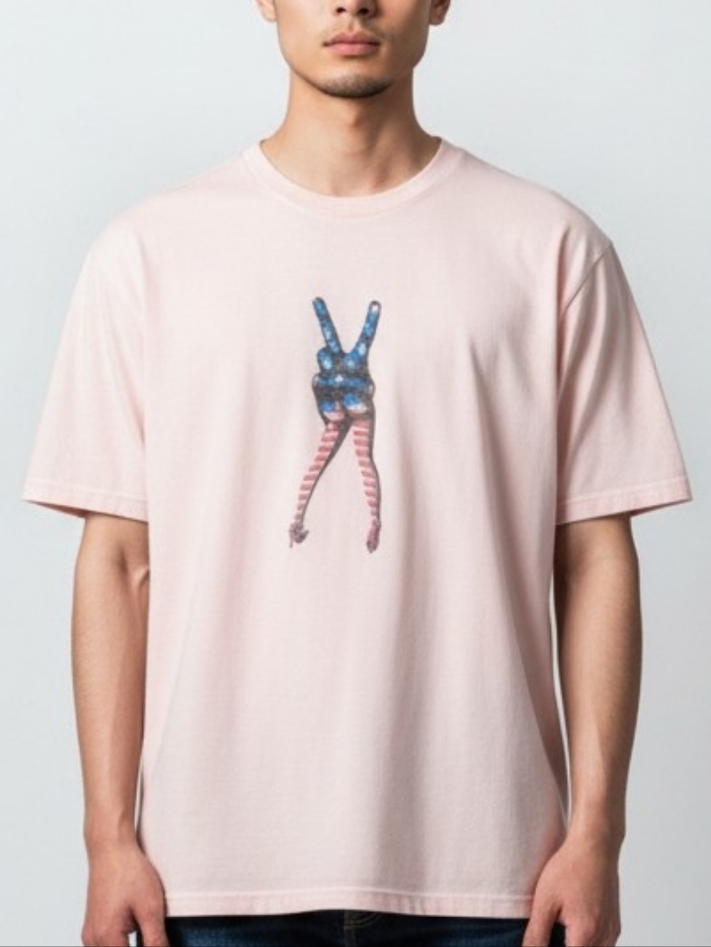 Altru Light Pink Graphic Tee with Americana Peace Legs